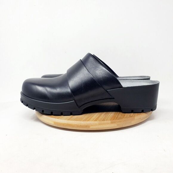 ECCO Comfort Clogs Womens 42 Black Leather Platform Mule Slide Chunky Lug Sole